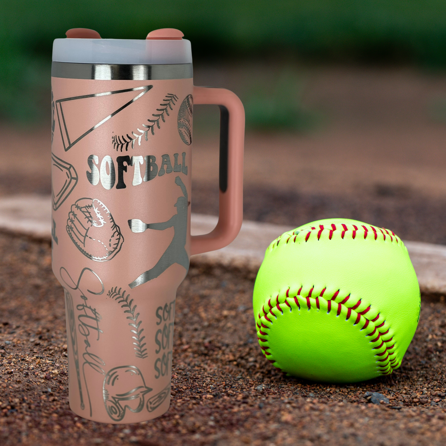 40oz Sand/Pink Softball Tumbler