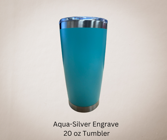 Aqua-Silver Engrave 20ozTumbler-Made to Order