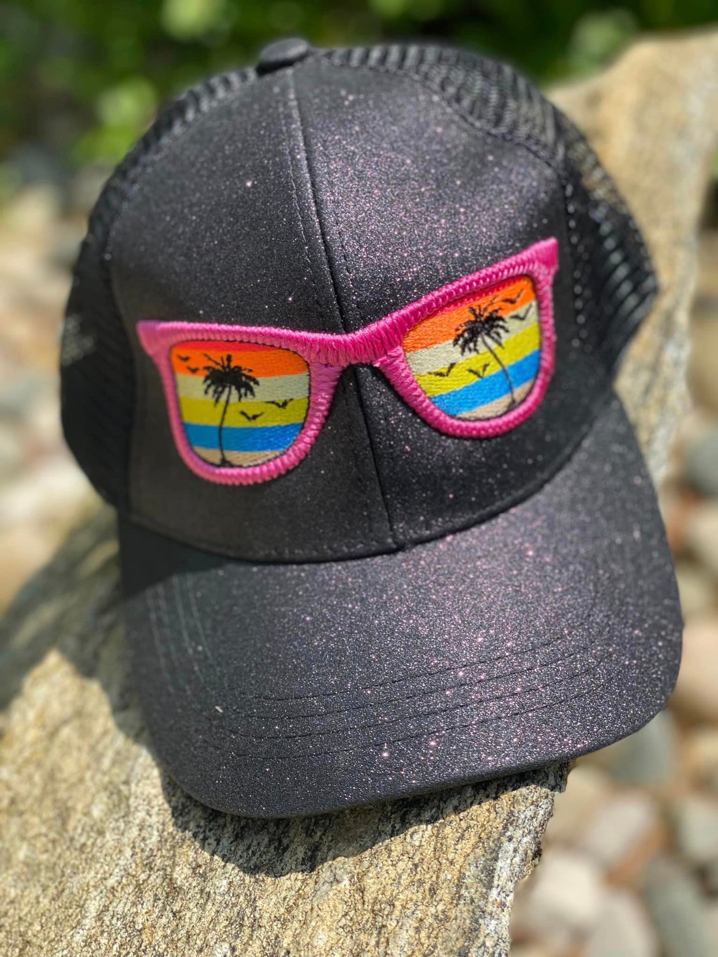 Glitter Sunglass Scene Ponytail Hat