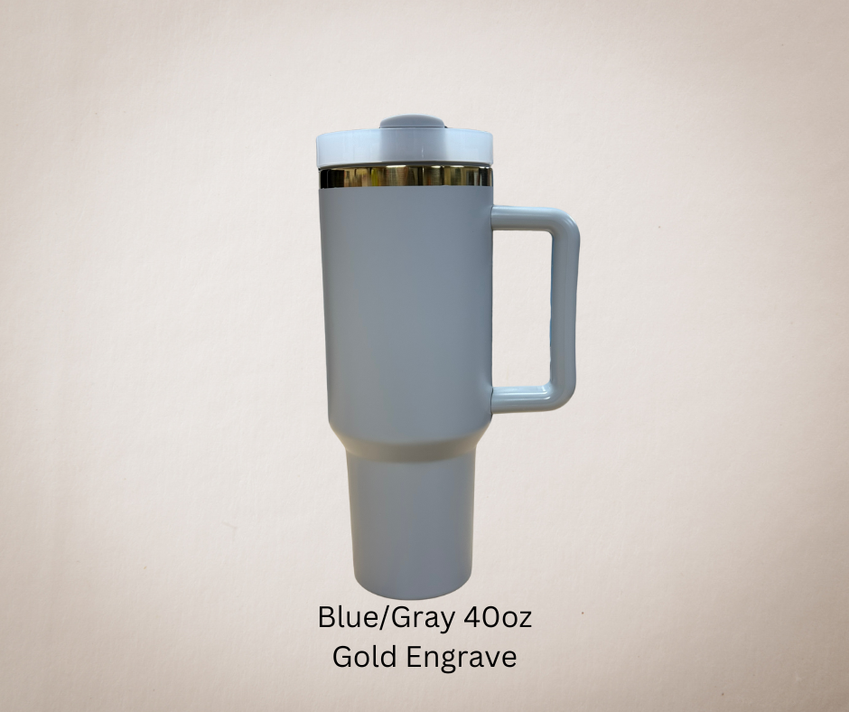 Blue/Gray-Gold Engrave 40oz Tumbler-Made to Order