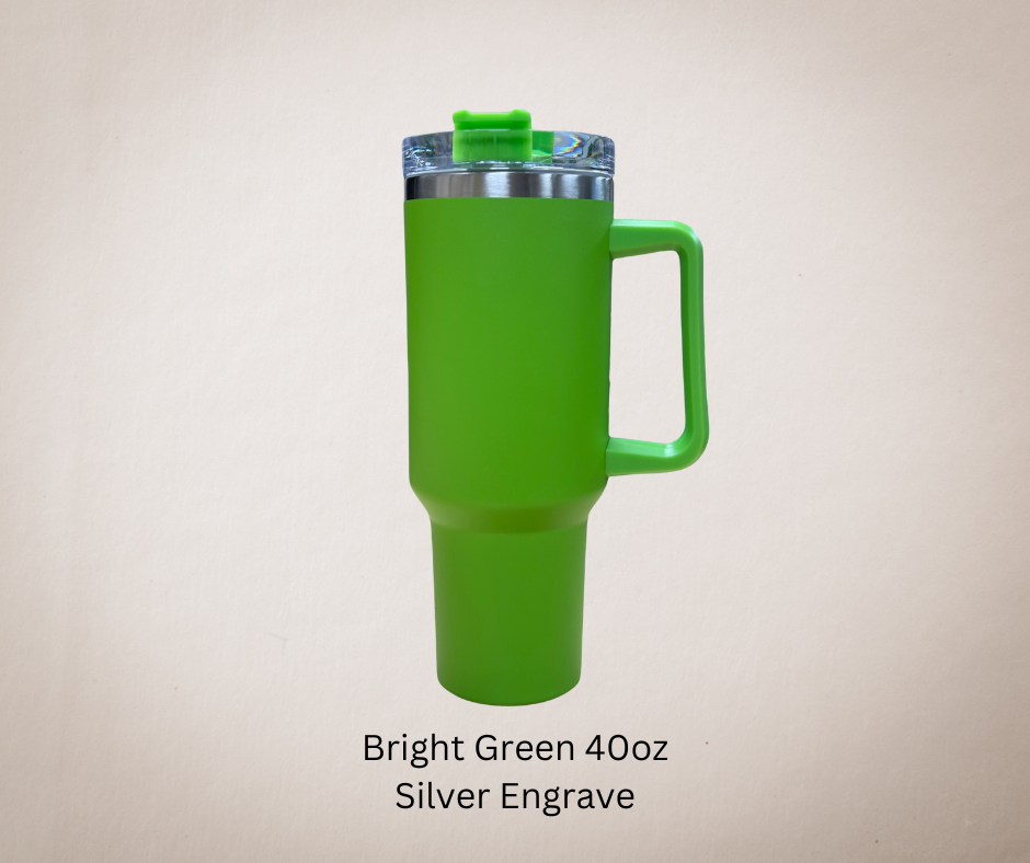 Bright Green-Silver Engrave 40oz Tumbler-Made to Order