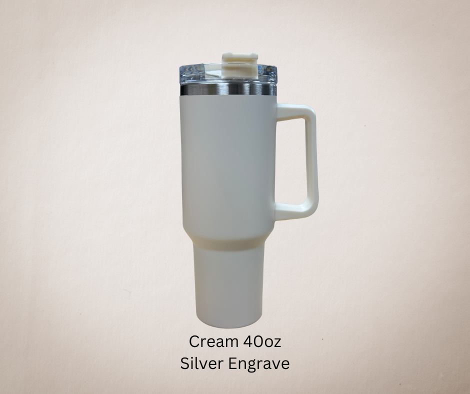 Cream-Silver Engrave 40oz Tumbler-Made to Order