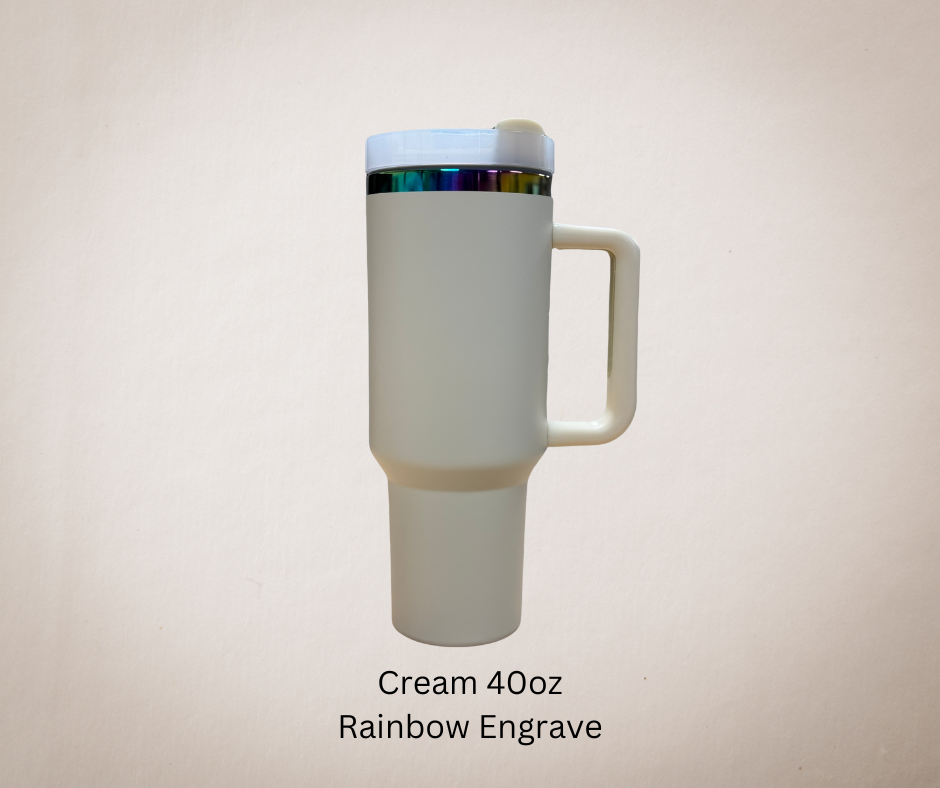 Cream-Rainbow Engrave 40oz Tumbler-Made to Order