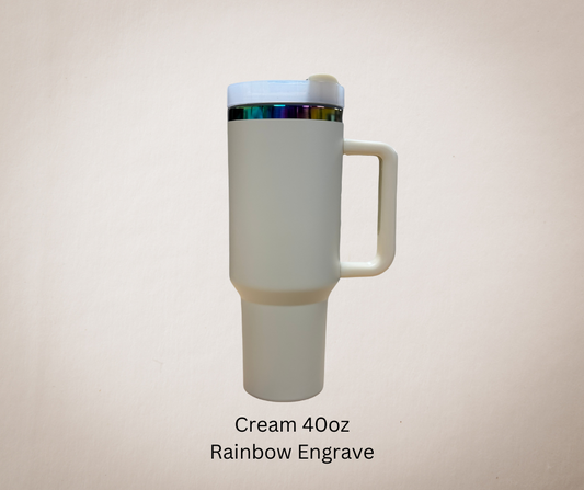 Cream-Rainbow Engrave 40oz Tumbler-Made to Order