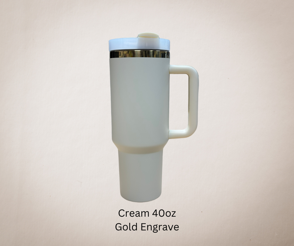 Cream-Gold Engrave 40oz Tumbler-Made to Order