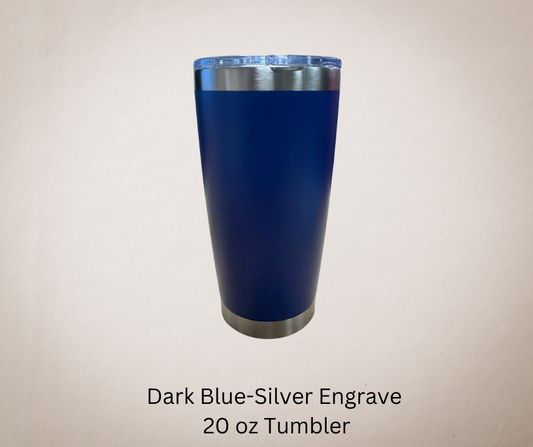 Dark Blue-Silver Engrave 20ozTumbler-Made to Order