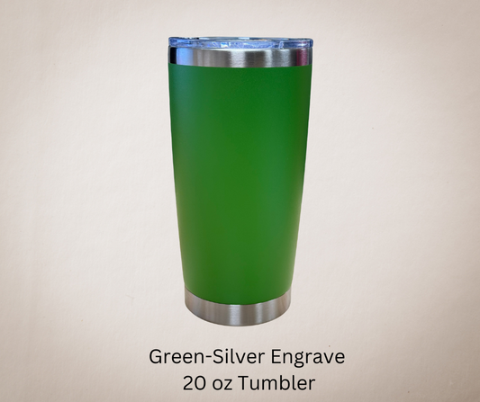 Green-Silver Engrave 20ozTumbler-Made to Order