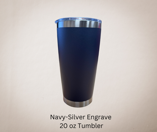Navy-Silver Engrave 20ozTumbler-Made to Order