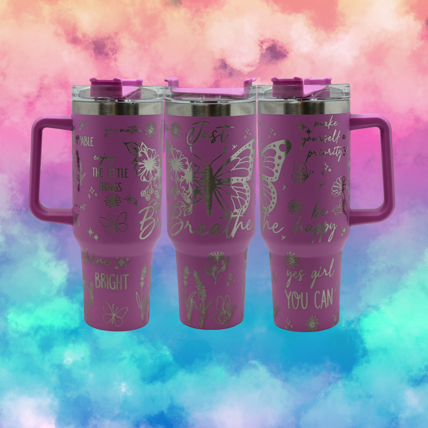 40oz Purple Just Breath Butterfly Tumbler