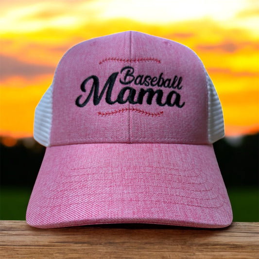 Red Baseball Mama Ponytail Hat