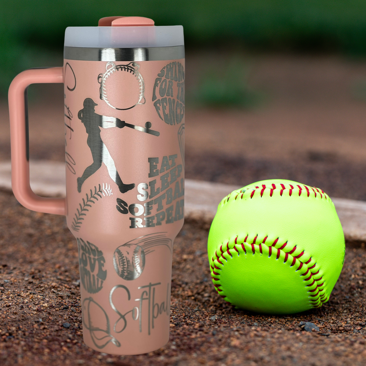 40oz Sand/Pink Softball Tumbler