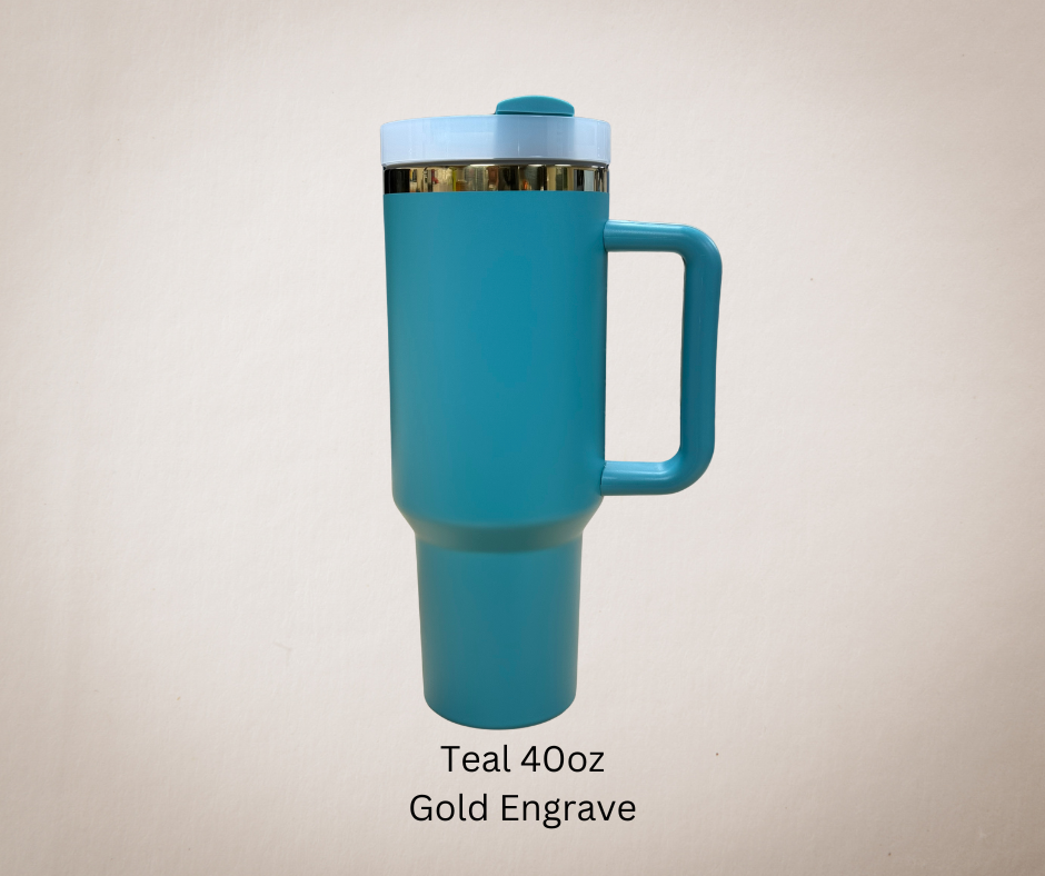 Teal-Gold Engrave 40oz Tumbler-Made to Order