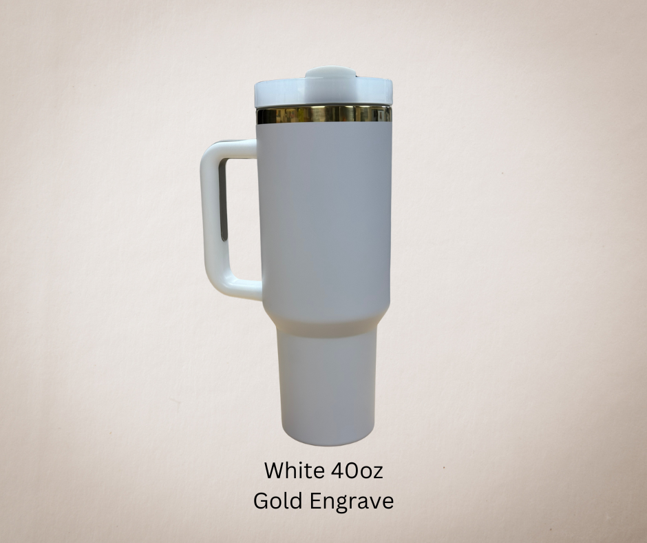 White-Gold Engrave 40oz Tumbler-Made to Order