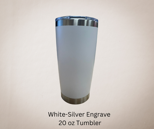 White-Silver Engrave 20ozTumbler-Made to Order