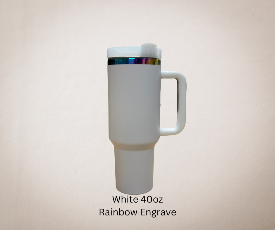 White-Rainbow Engrave 40oz Tumbler-Made to Order