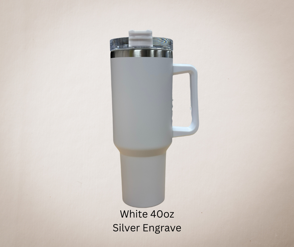 White-Silver Engrave 40oz Tumbler-Made to Order